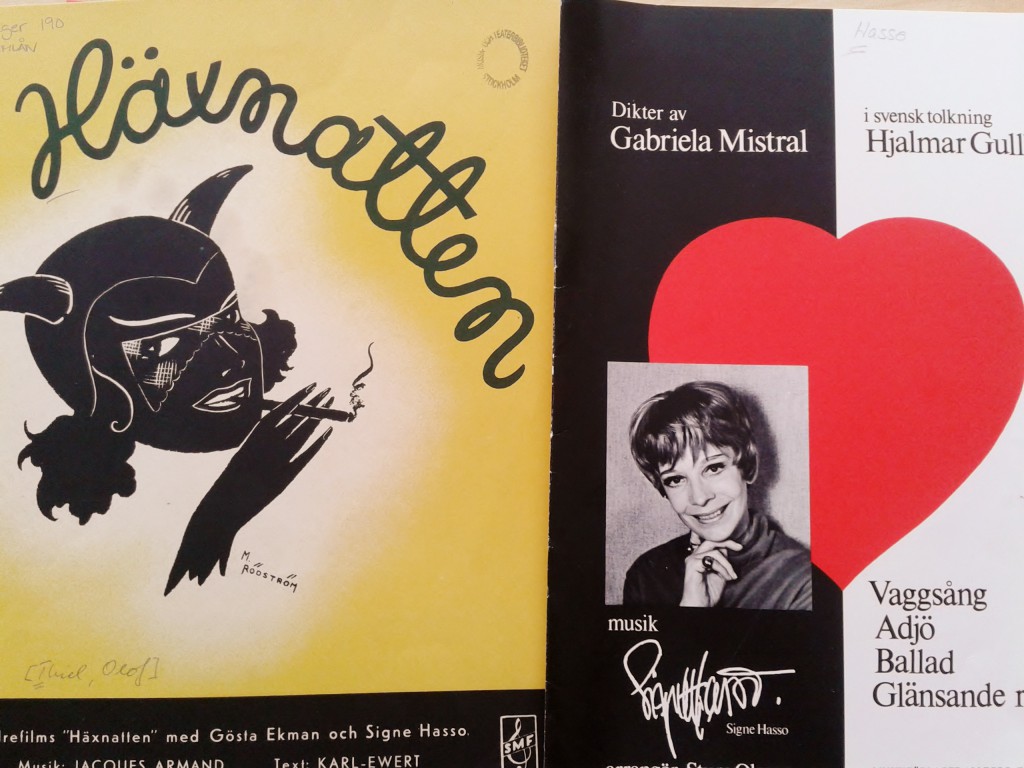 Signe Hasso och musiken. På 30-talet som sångare i filmen Häxnatten, på 70-talet som tonsättare till lyrik av Gabriela Mistral.