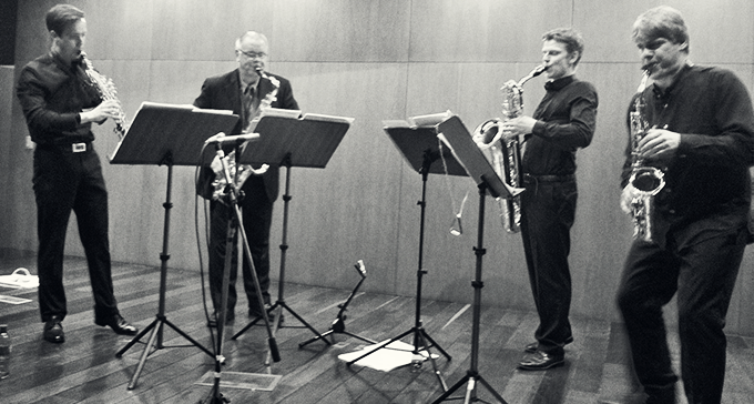 Stockholms Saxofonkvartett: Matias Karlsen Björnstad, Leif Karlborg, Johannes Thorell & Jörgen Pettersson.